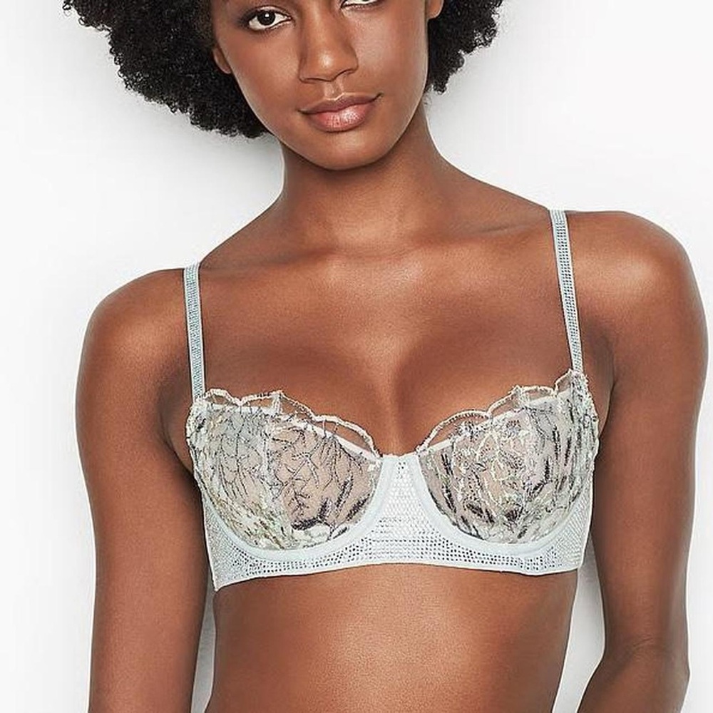 NEW Victoria’s Secret Dream Angels Sheer Rhinestone Embroidered Pushup Bra 32D
